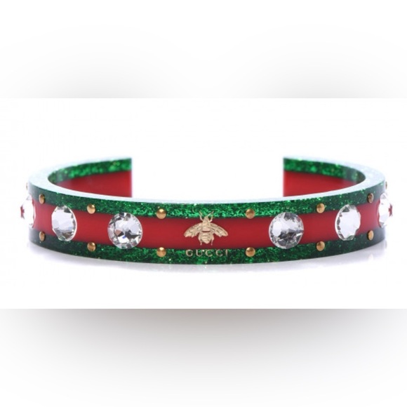 GUCCI Crystal Web Cuff 18 Green Red - Picture 1 of 5